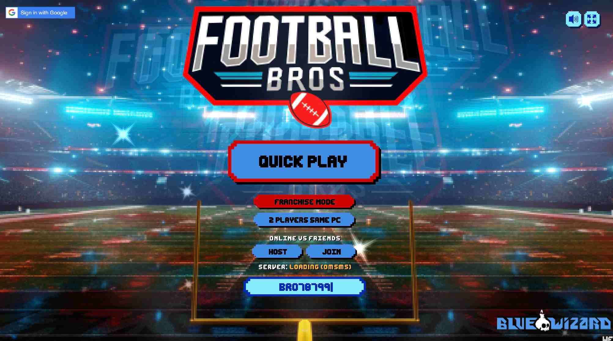 Football Bros retro pixel art arcade football gameplay with touchdown action and power-ups in multiplayer match