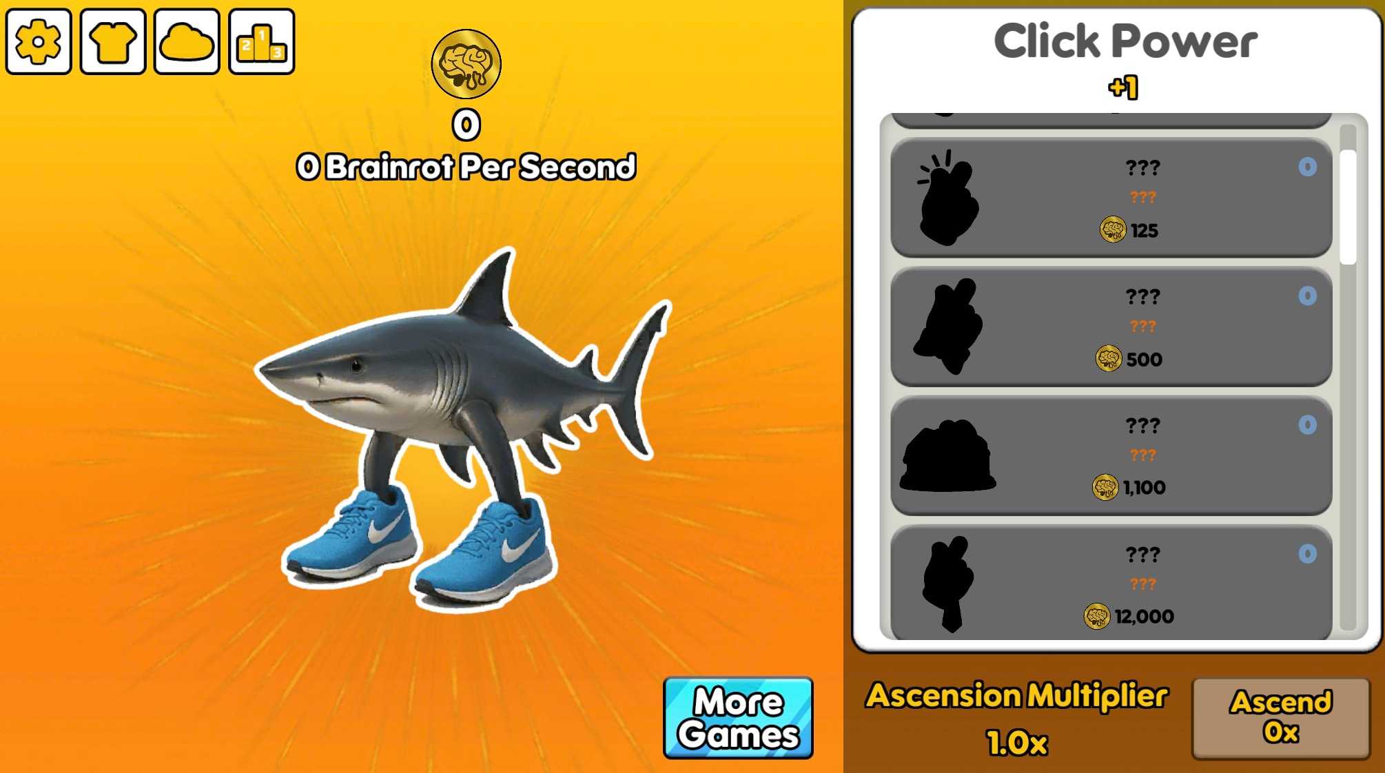 Italian Brainrot Clicker 2 gameplay featuring viral meme characters and upgrade system