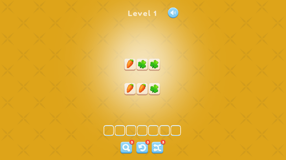 Tile Master match-3 puzzle game showing colorful tiles with fruits and animals waiting to be matched