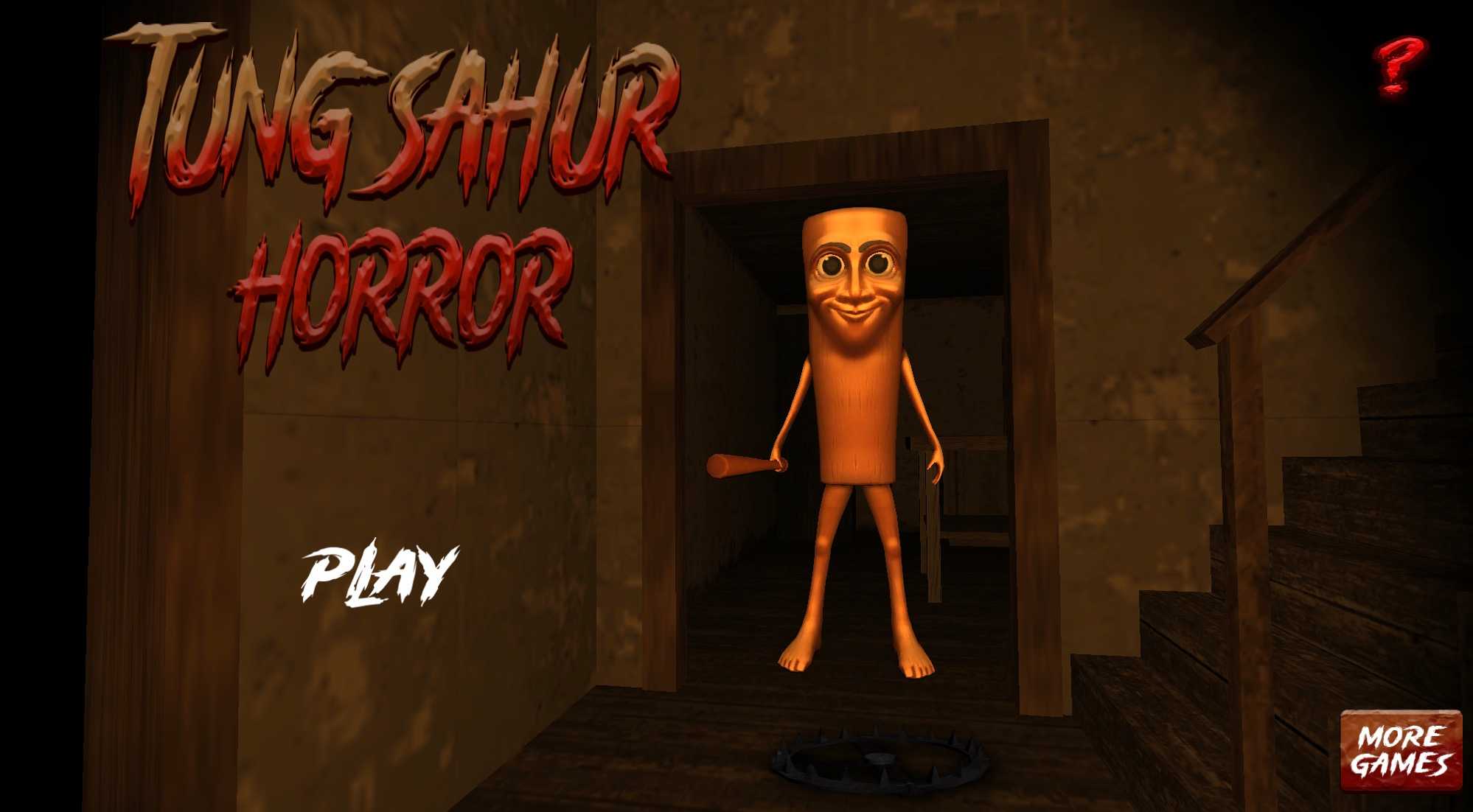 Tung Sahur Horror gameplay showing dark creepy house interior with survival horror elements