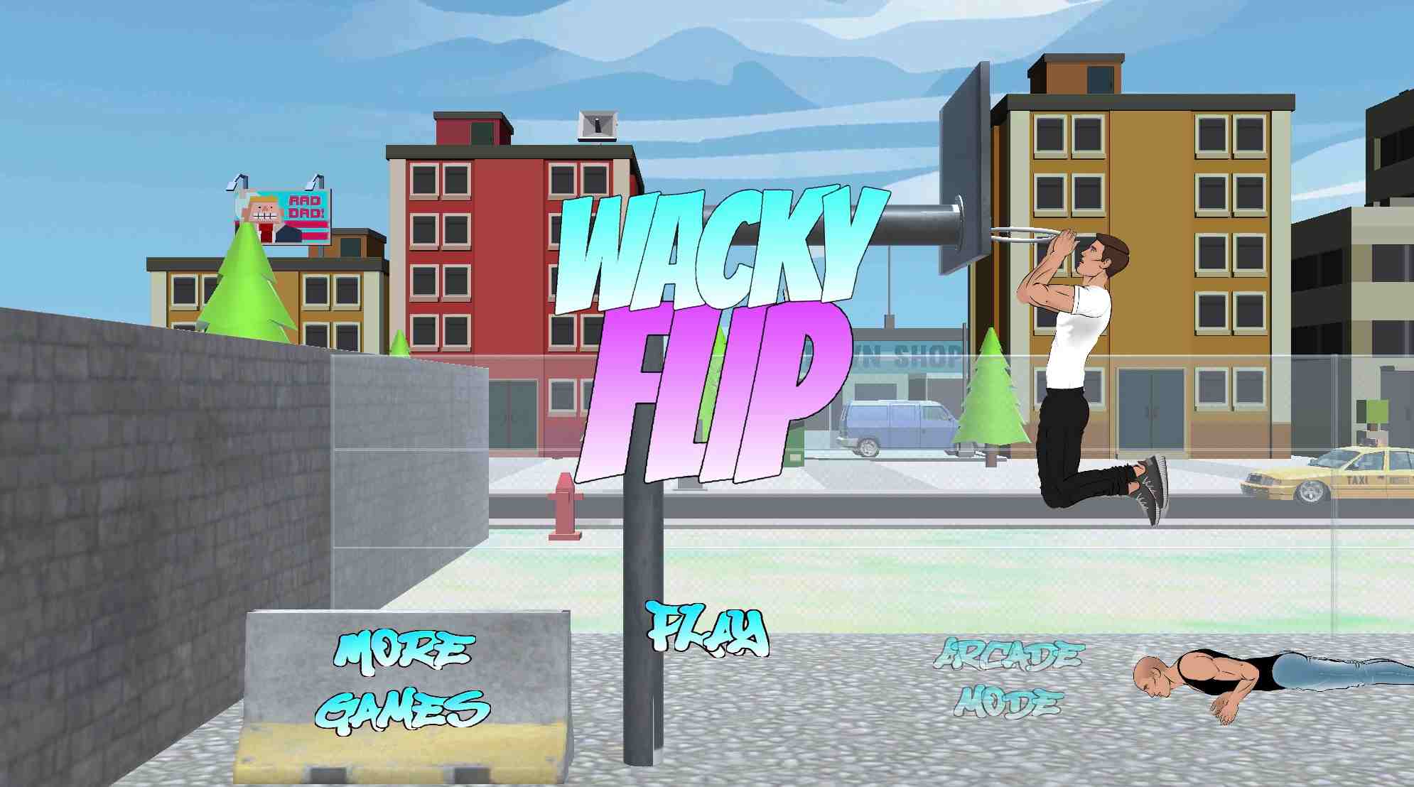 Wacky Flip parkour backflip gameplay showing ragdoll physics and precision jumping across urban rooftop environment